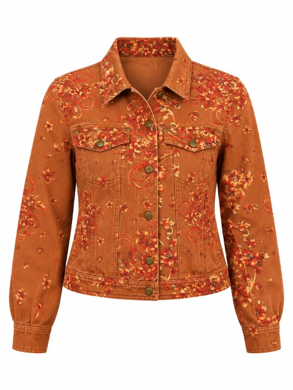 Western Quilted Denim Jacket Rust Brown Paisley Size 40